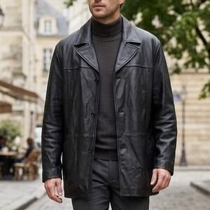 Wilsons Leather Mens Car Coat Jacket 2XLT Black Grunge Cyber Outdoor Minimalist